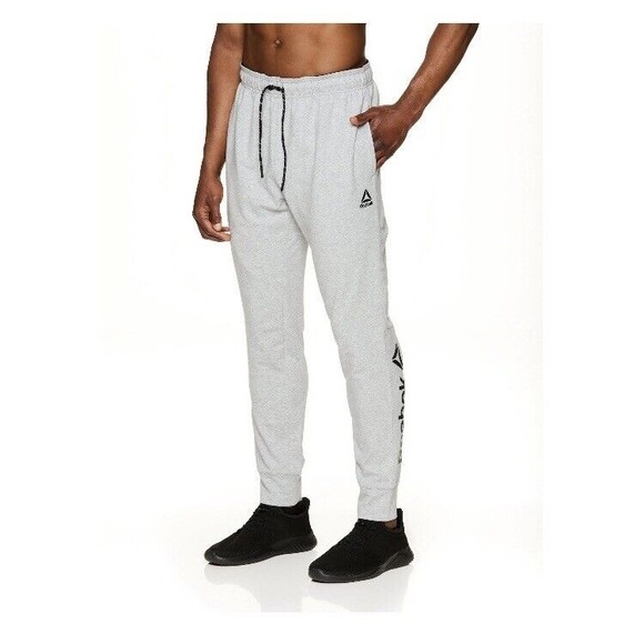 Reebok Men Pants 3XL Slim Gray Jogger Athlete Lounge Zip Pockets Small Logo NEW - Picture 1 of 9